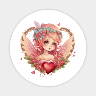 Floral Valentine Fairy Beautiful Heart Magnet